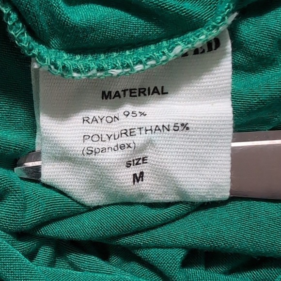 Trendy United Green Tunic Dress 3/4 Sleeve Scoop Neck Flare Swing Medium - Picture 5 of 5